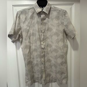 Men's Gray Patterned Short Sleeve Shirt Small